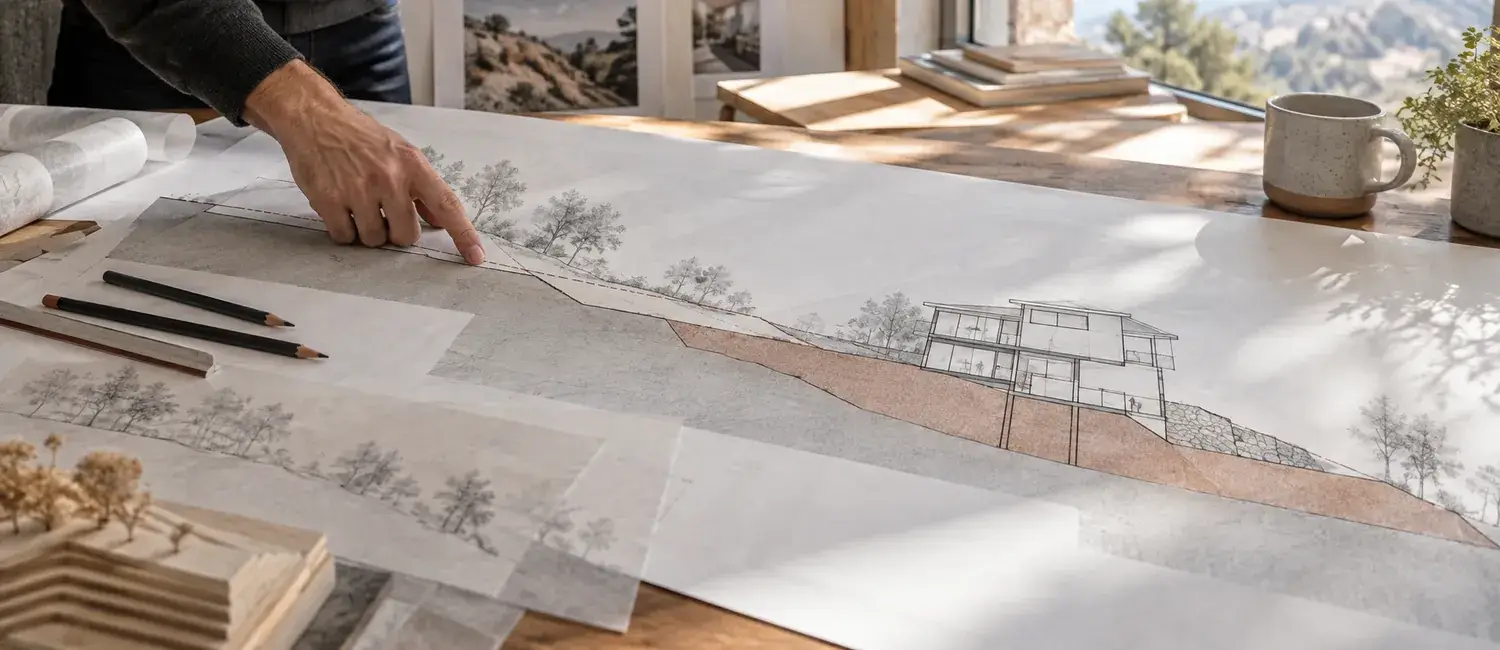 Illustration d'une coupe architecturale d'un terrain en pente