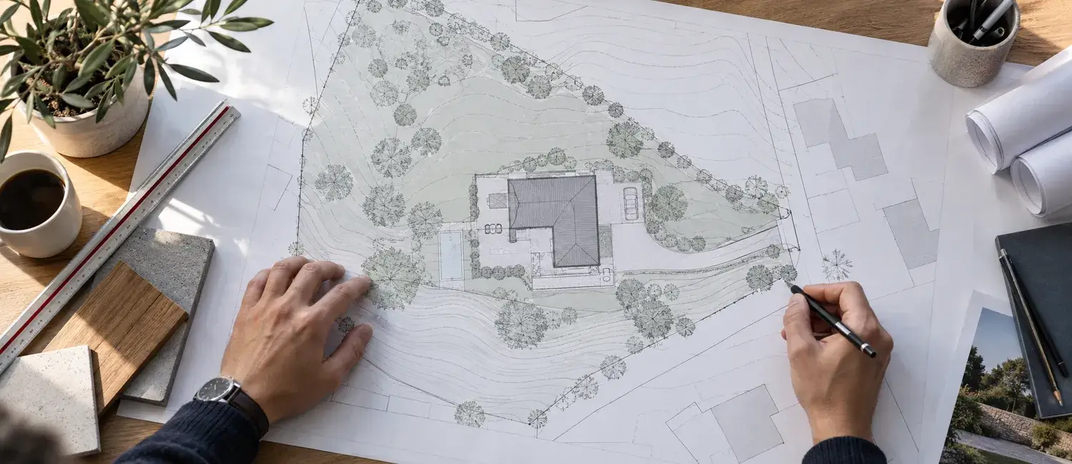 Illustration d'un plan de masse et de la topographie d'un terrain